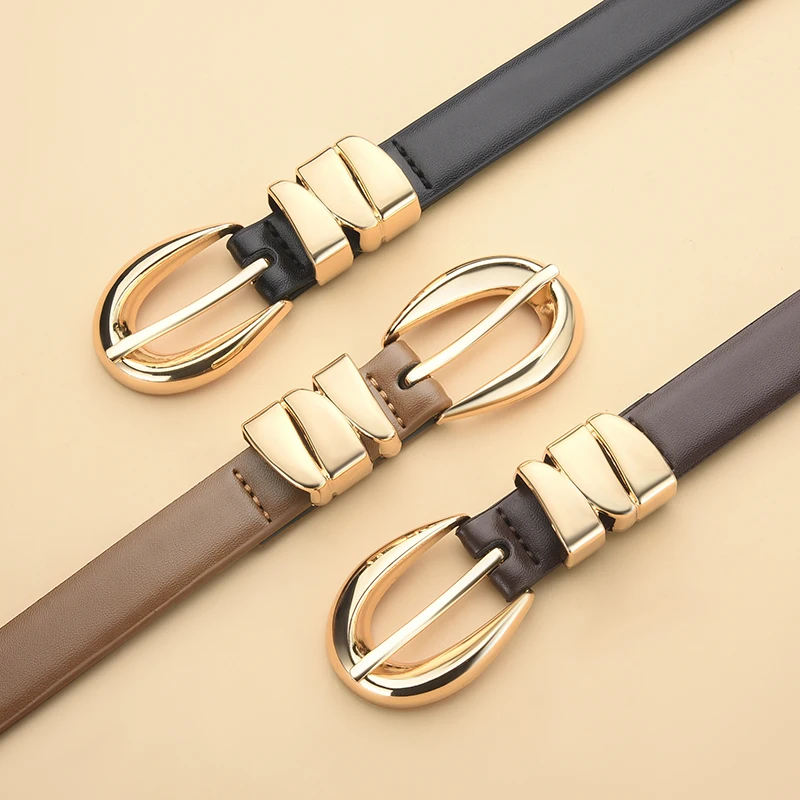 Ceinture en PU ajustée pour femme, ceinture fine, pantalon en jean, pantalon formel, ceinture noire tendance avec boucle dorée