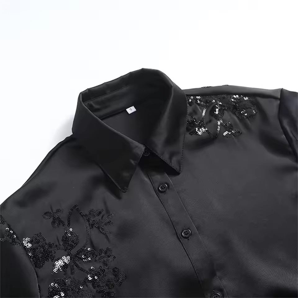 Ensemble chemise et pantalon brodés pour femmes, ensemble 2 pièces, haut et pantalon en Satin à paillettes, nouvelle collection printemps été 2025
