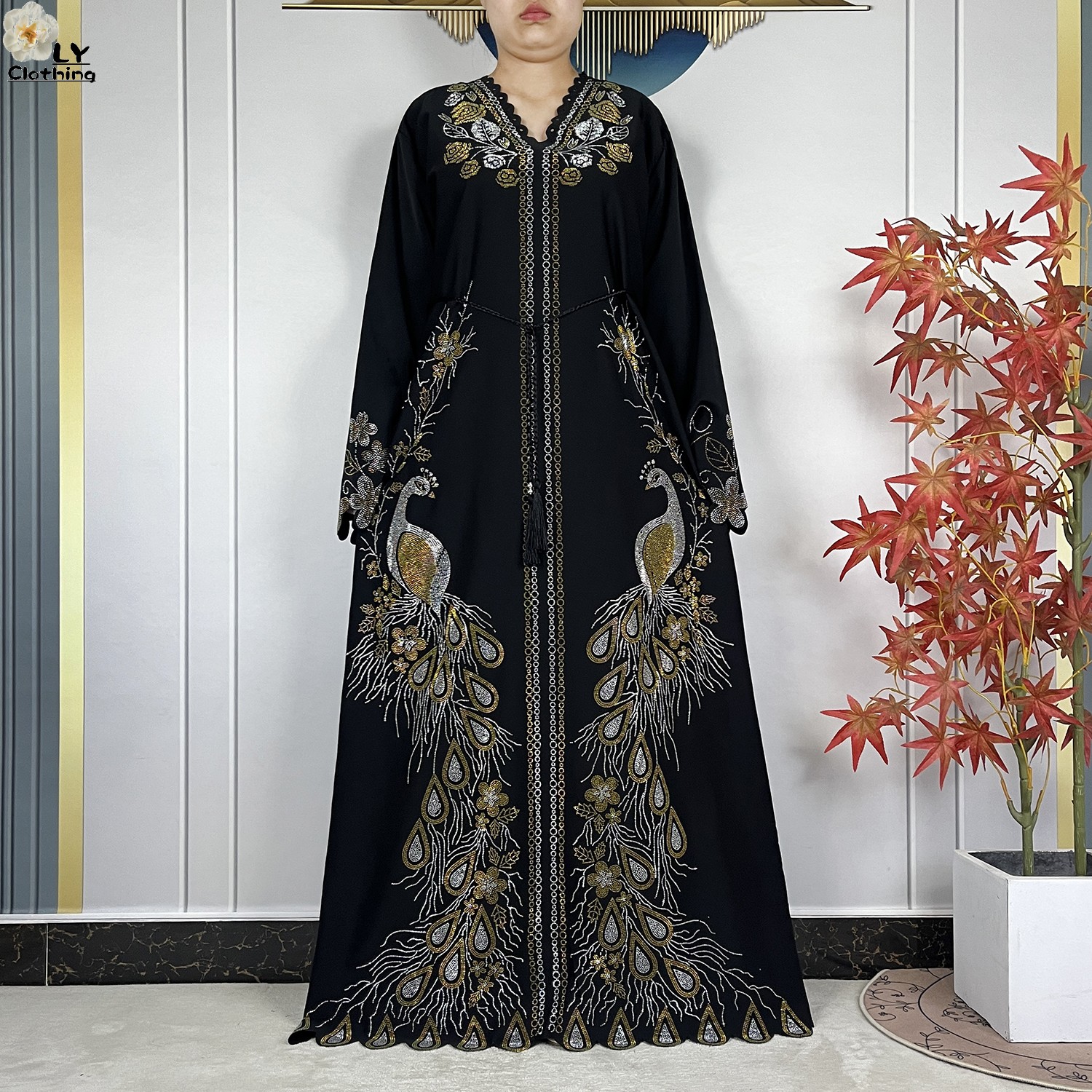 Nouvelle robe musulmane pour femmes de style Dubaï, élégante robe arabe pour femme, hijab à manches longues en mousseline de soie, abaya ornée de diamants, vêtements islamiques turcs