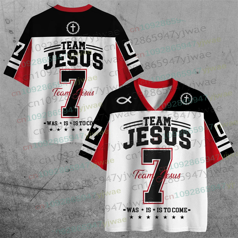 Maillot de baseball unisexe en maille chrétienne Team Jesus 7 avec verset biblique « Was Is Is To Come », maillot biblique pour femmes et hommes