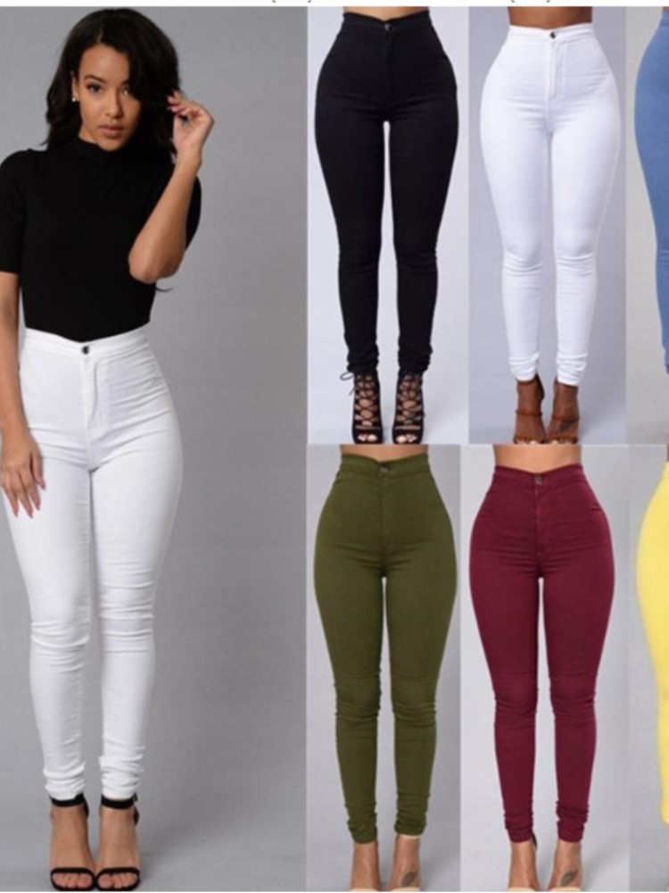 Couleur unie jean moulant Femme blanc noir taille haute rendu jean Vintage Sexy pantalons longs Femme décontracté crayon pantalon Denim jean