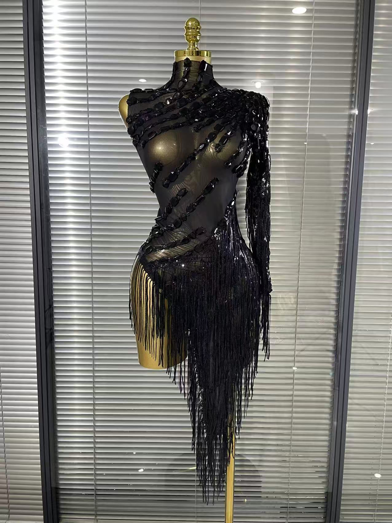 Nouvelle robe moulante mini asymétrique pour femme, couleur léopard, sexy, en maille transparente, à franges, pour soirée, boîte de nuit, scène