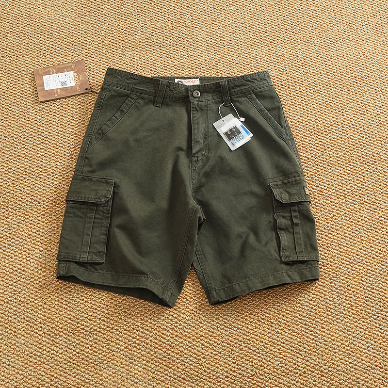 Short Cargo japonais pour hommes, vêtements de travail, en coton épais, multi-poches, utilitaire, Vintage, coupe ample, entrejambe de 5 pouces, été