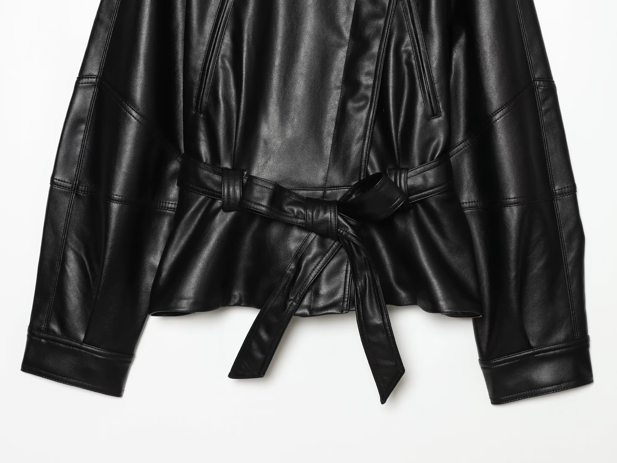 BSAY 2026 Veste Femme Mode Coréenne Décontractée en Cuir PU avec Col à Revers et Ceinture, Manches Longues, Coupe Oversize, Manteau d'Automne Quotidien