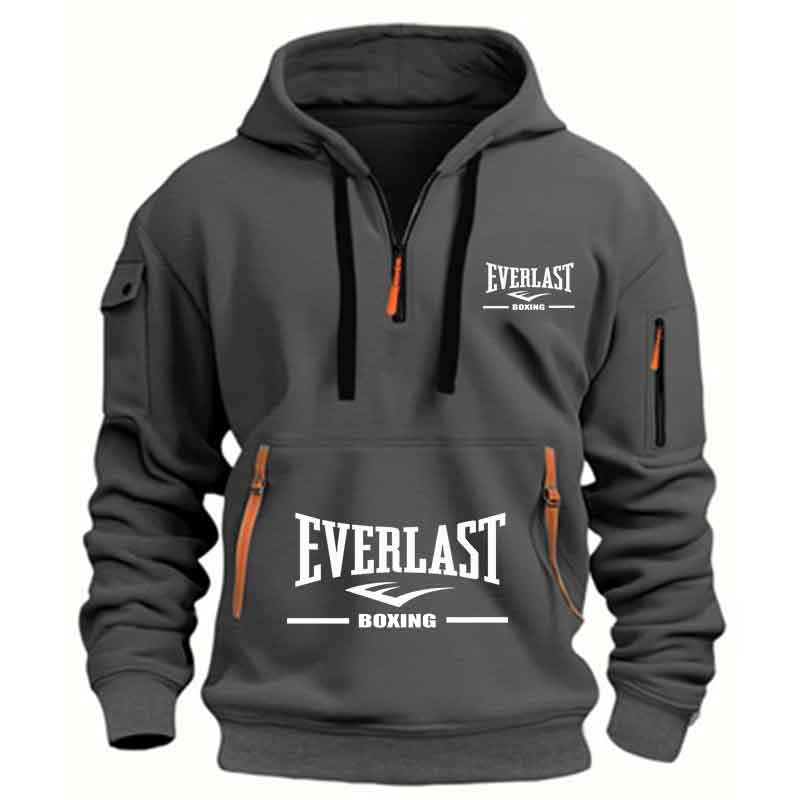 Sweat à capuche décontracté pour hommes, multi-poches, sport, manches longues, imprimé, chaud, demi-fermeture éclair, pull de Fitness, bon