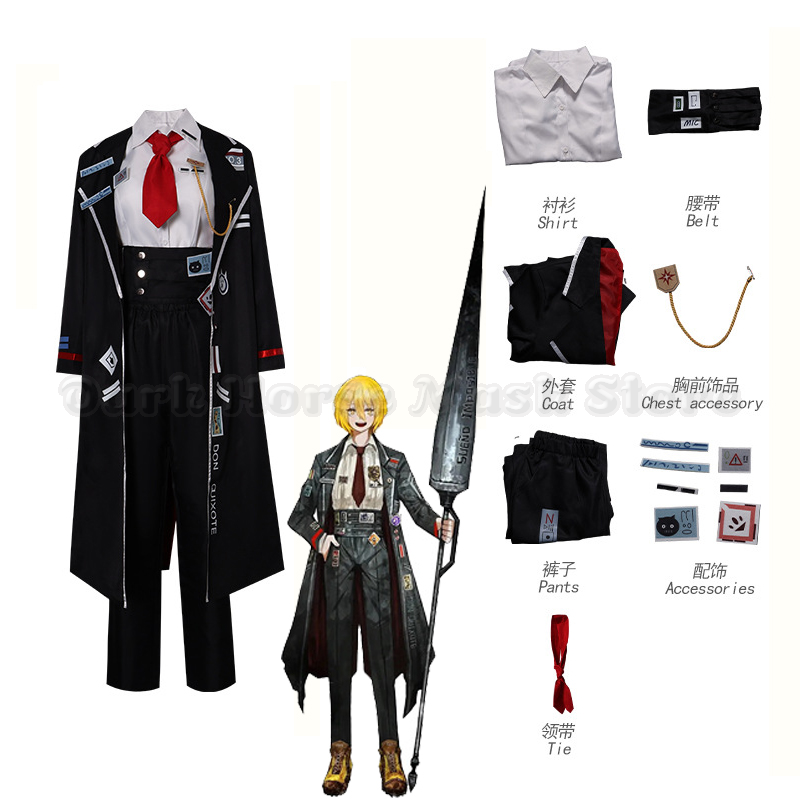 Costume de cosplay Anime Don Quichotte, uniforme noir, haut, pantalon, trench, accessoires, Limbus Company, déguisement pour Halloween, carnaval, tenue