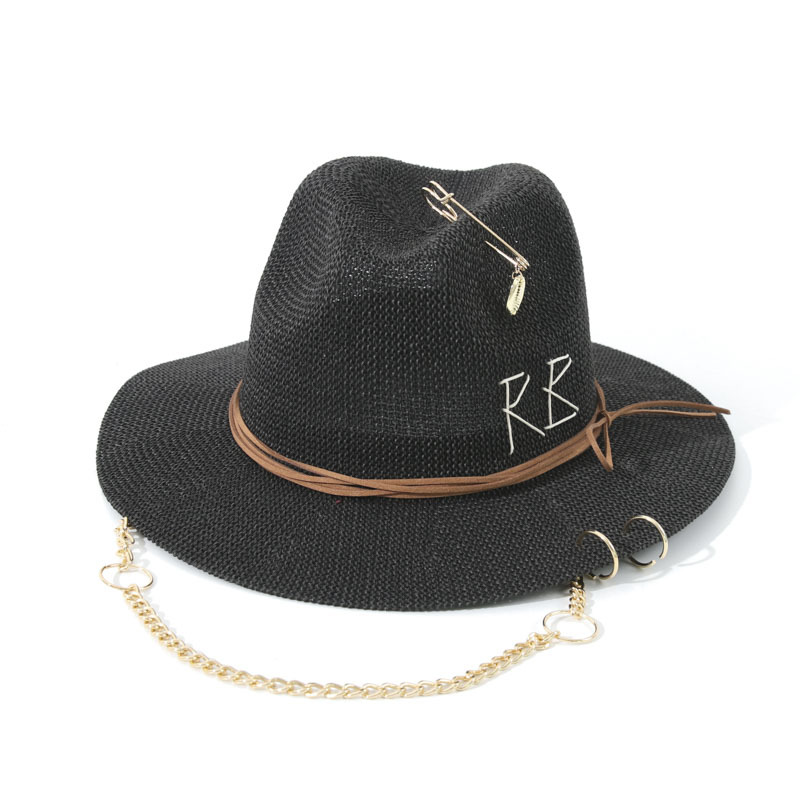 Nouveaux chapeaux de paille en métal à lettres tendance pour femmes et hommes, chapeaux de soleil d'été pour les vacances en plein air, chapeau Panama