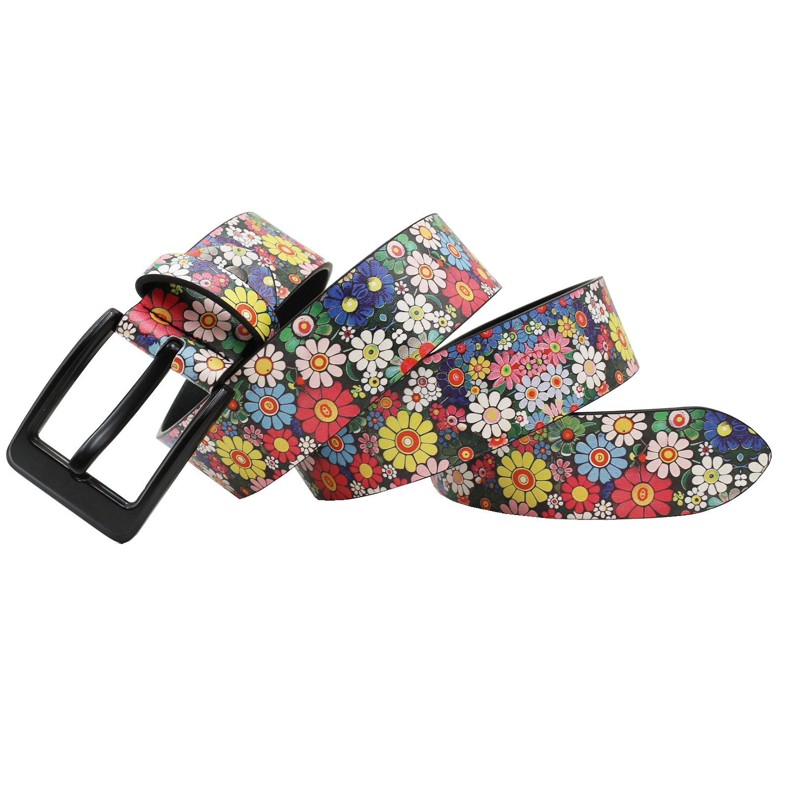 Ceinture ornée de nombreuses fleurs magnifiques – Ceinture imprimée style bohème en cuir avec strass et clous brillants pour jeans et robes