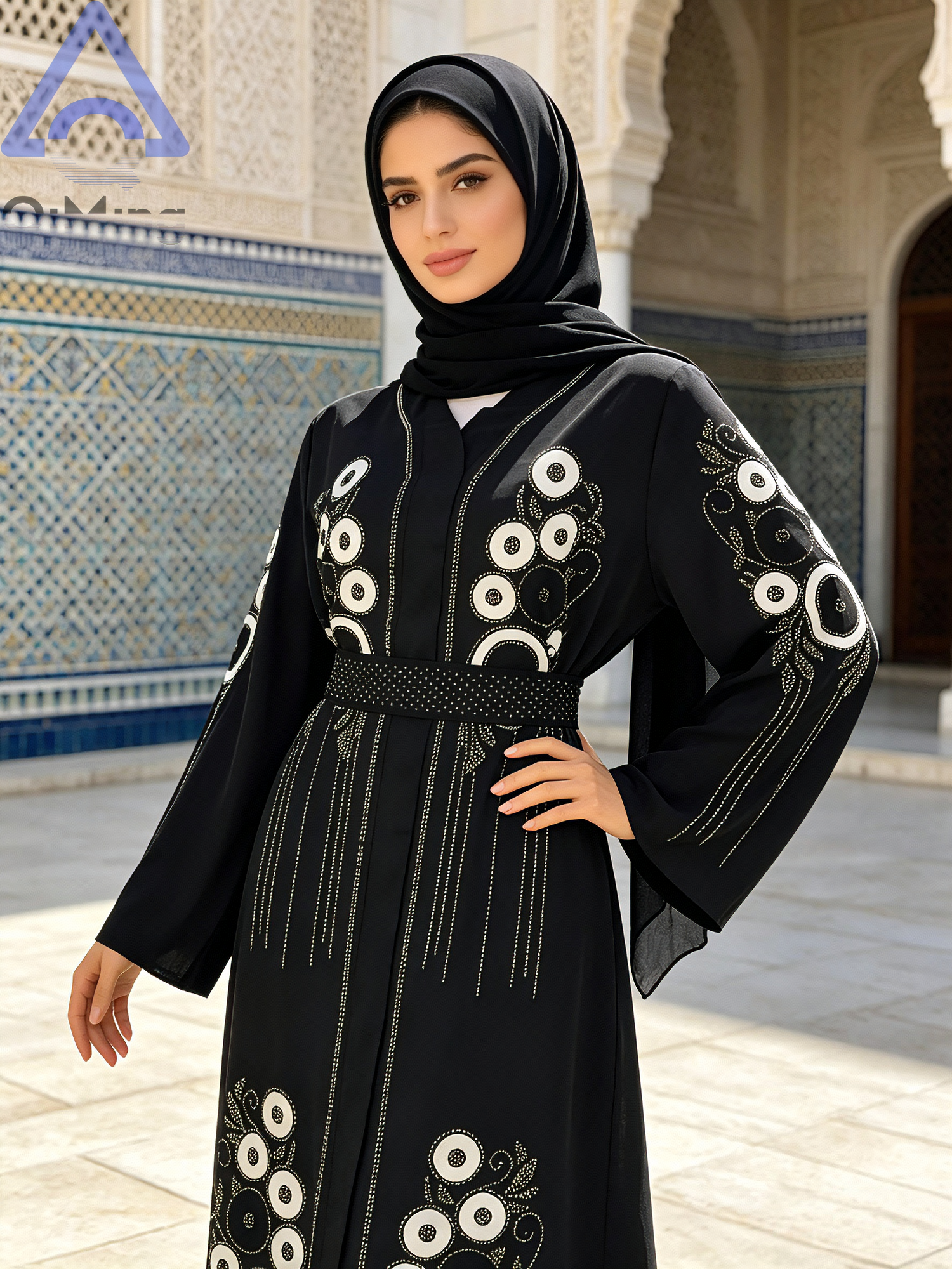 Robe longue Kaftan Abaya africaine en strass avec écharpe couleur terre cuite, manches chauve-souris, tenue de soirée modeste pour femme musulmane, pour l'Aïd et les mariages
