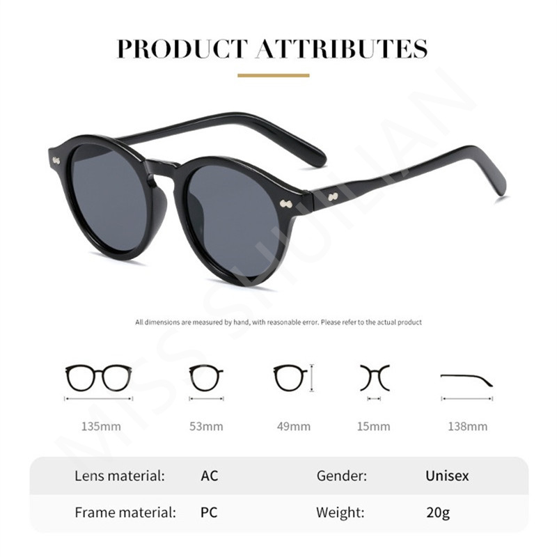 Lunettes de soleil rondes de luxe 2026 pour femmes et hommes, monture classique vintage rétro à rivets, pour l'extérieur et le style urbain
