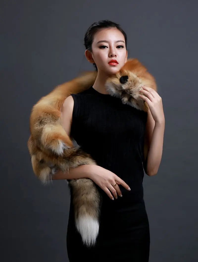 Hiver chaud grand col de fourrure de renard véritable manteau de fourrure naturelle foulards de luxe femmes hommes vestes capuche châle décor femme cou écharpe enveloppes