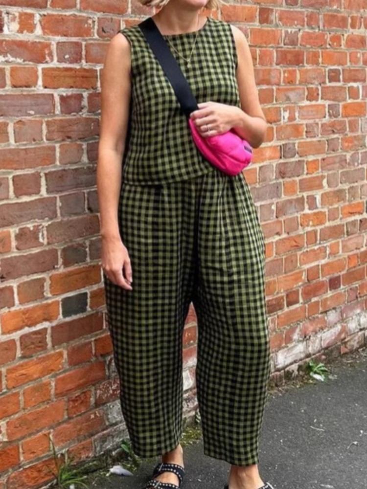 Mode femmes pantalons ensemble imprimé Plaid sans manches 2025 printemps été décontracté gilet neuf points pantalon vêtements de maison femme 2 pièces ensemble