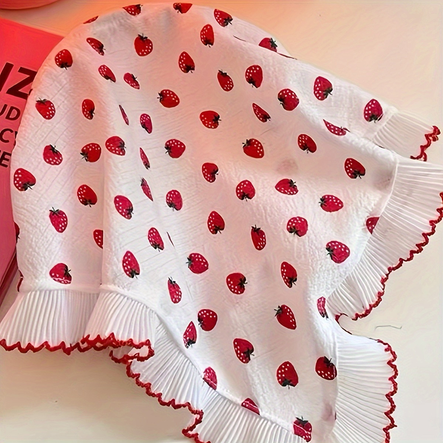 1 Foulard triangulaire mignon motif fraise avec bandeau, coiffe en dentelle style pastoral pour femme, accessoire capillaire pour pique-nique et sorties printanières