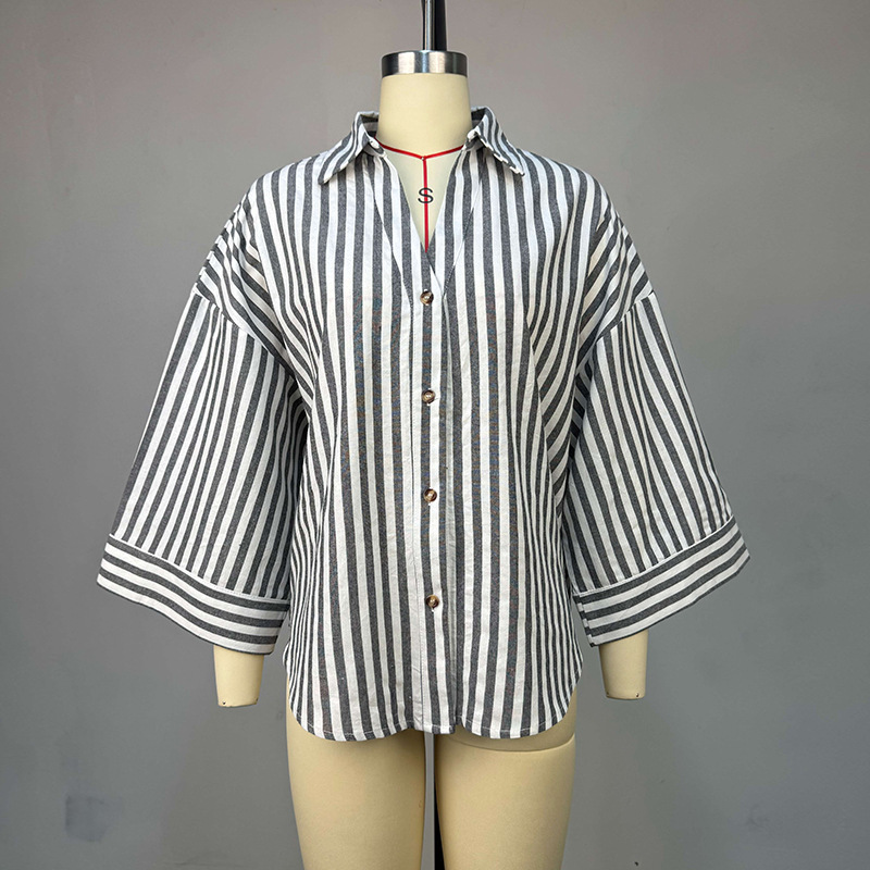 Femmes haut chemisiers chemise col rabattu manches longues hauts rayé Y2k Streetwear élégant épissure chemises décontracté travail ample automne