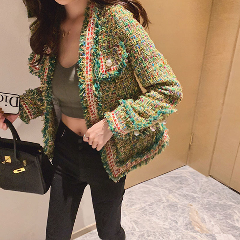 Femmes simple boutonnage Vintage Tweed laine veste manteau gland vestes courtes vêtements d'extérieur de haute qualité printemps automne manteau