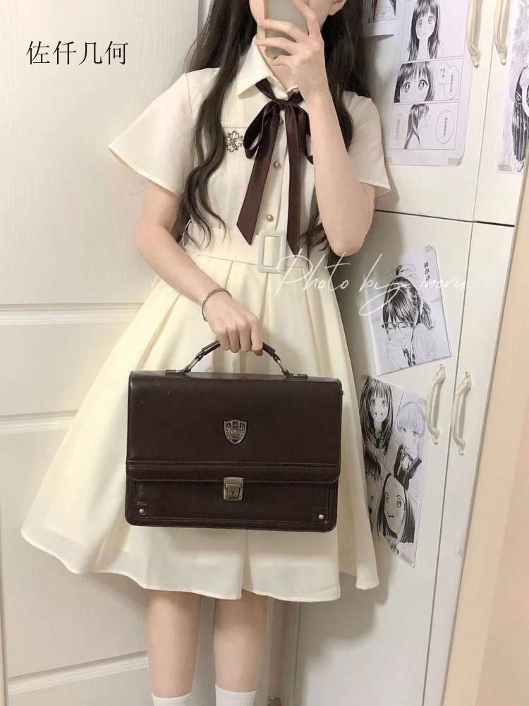 Robe brodée de style universitaire japonais JK pour femme, nouvelle collection été 2025, robes unies pour femme
