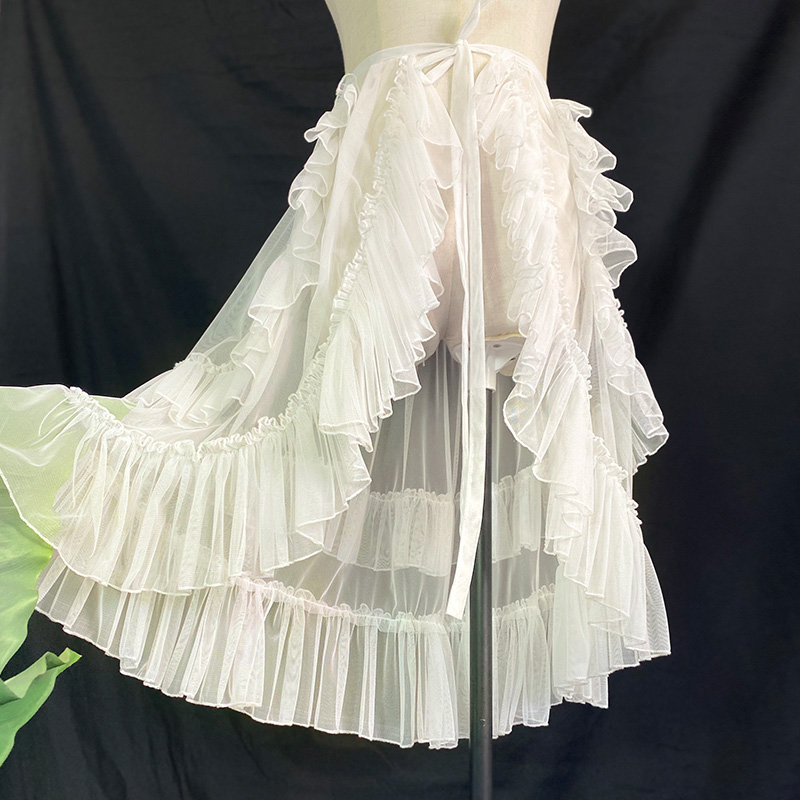 Jupe Gothique Lolita en Dentelle Transparente pour Femme, Rideau en Maille à Volants, Tablier de Princesse Japonaise Kawaii Mignonne, Jupes Dégradées