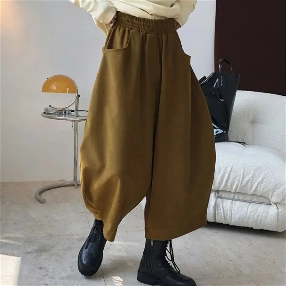 Pantalon carotte pour femme, taille élastique, décontracté, poche solide, vintage japonais, fjFemale spinal, pantalon large, vêtements à la mode