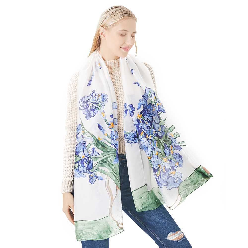 Foulards de printemps en soie pour femmes, imprimé numérique, châles de tournesol, Foulard de luxe de styliste, enveloppes Van Gogh, peinture à l'huile, Hijab