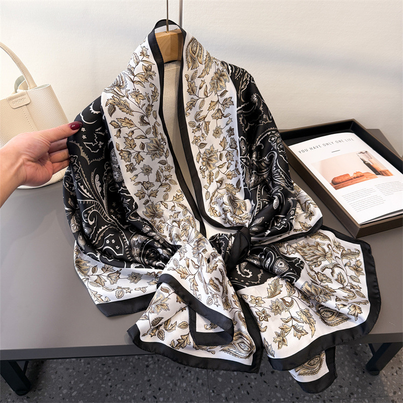Écharpe longue en soie de marque de luxe pour femmes, châle à imprimé noix de cajou, foulard femme, bandana en satin, hijab, écharpes pour femmes, 180*90cm