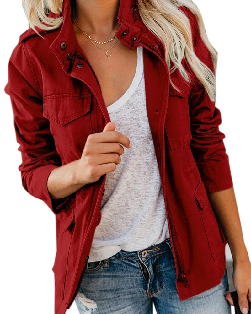 Femmes veste à glissière automne vêtements de dessus pour femmes à manches longues décontracté Streetwear manteau coupe-vent Anorak col montant vestes