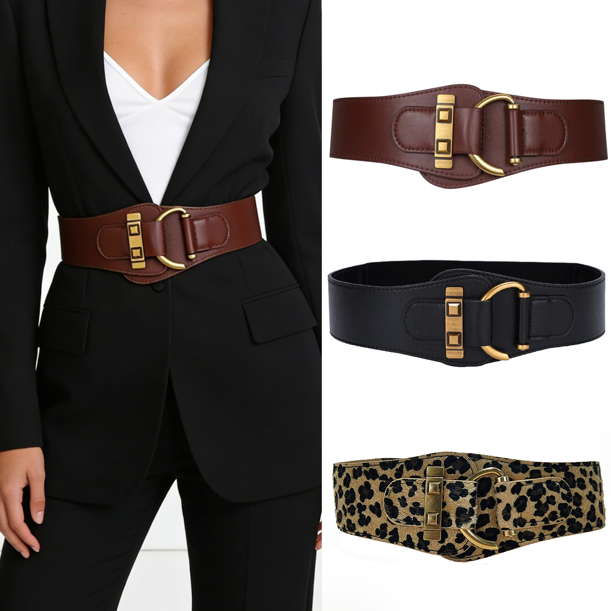 Ceinture large élastique en PU pour femmes, élégante, tendance, Design léger, pour robes, manteaux et costumes, ceinture Corset