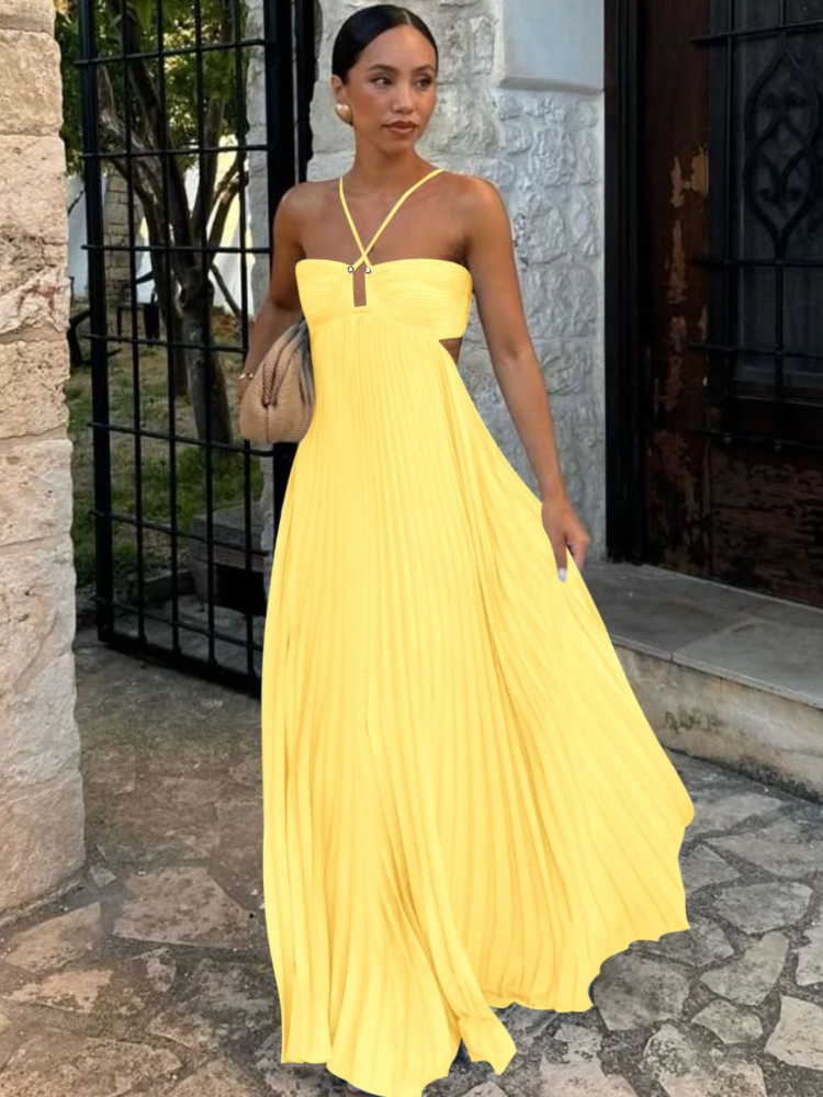 Robe longue plissée pour femmes, Camisole d'été à la mode et élégante, pour la plage, les vacances, dos nu, nouvelle collection 2025
