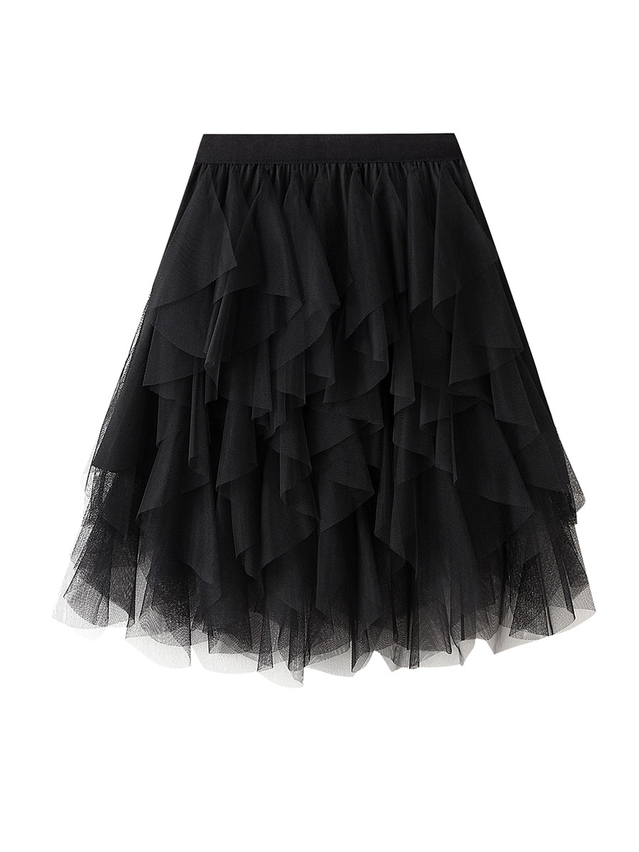 Jupe Tutu en Tulle pour Femme, Couleur Unie, Noir, Beige, Rose, Vert, Blanc, artificiel astique, Maille Superposée, Ligne Graduée, Été 2024