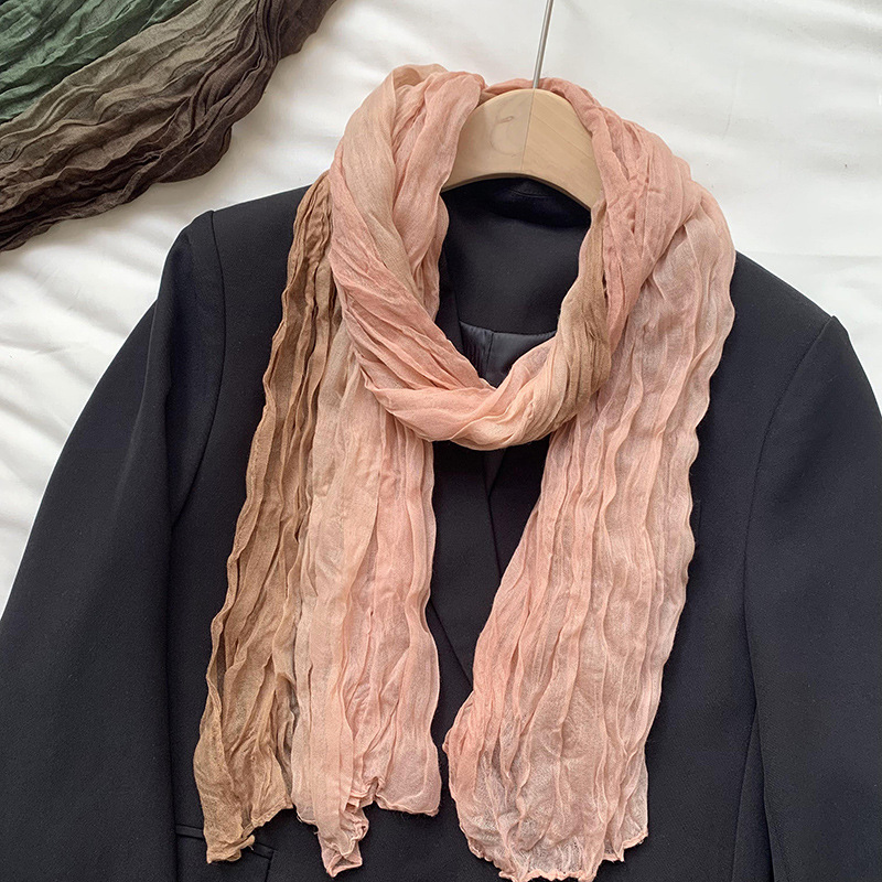 Écharpe froissée pour femmes, vintage, dégradé ombré, châle à porter au quotidien, respirant, doux, pour le printemps et l'automne, idéal pour les séances photo et les voyages.