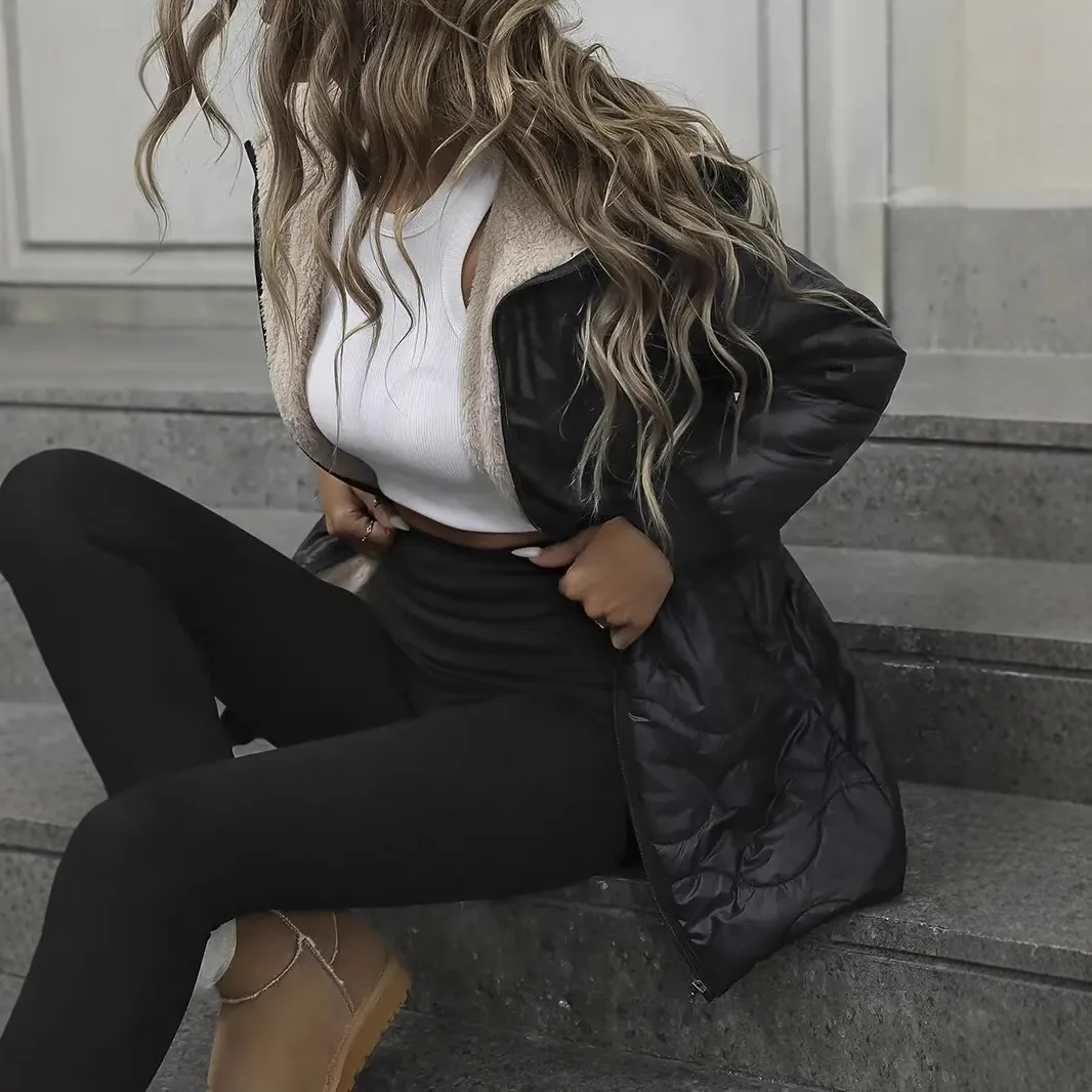 Parka d'hiver pour femme 2026 à capuche mi-longue décontractée et confortable style urbain en polyester rembourré