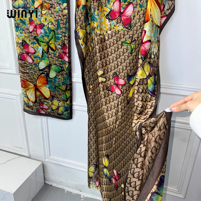 WINYI-Robes africaines surdimensionnées pour femmes musulmanes, imprimé Boho, Dashiki, Abaya, Dubaï, Design de taille libre avec écharpe, Mode