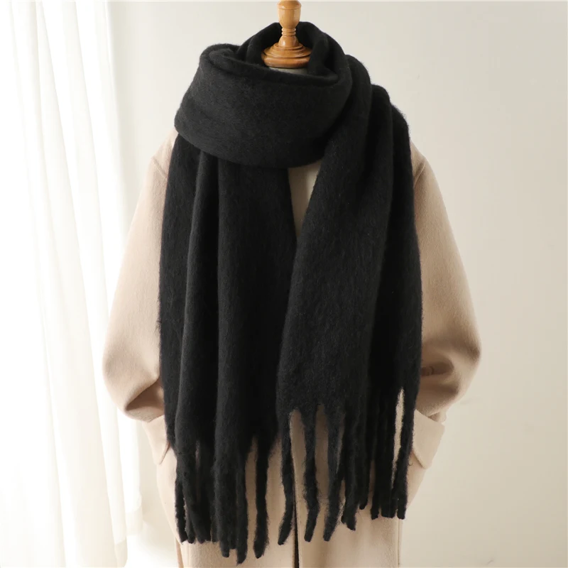 Écharpe d'hiver pour femmes cachemire chaud solide Pashmina couverture enveloppes femme épais doux Bufanda grand gland châle Long Poncho Echarpe