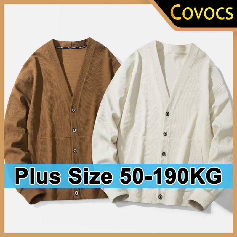 Grande taille L-9XL hommes Cardigan pull manteau coréen col en V à manches longues tricot pull porter décontracté ample mâle adolescent vêtements 50-190KG