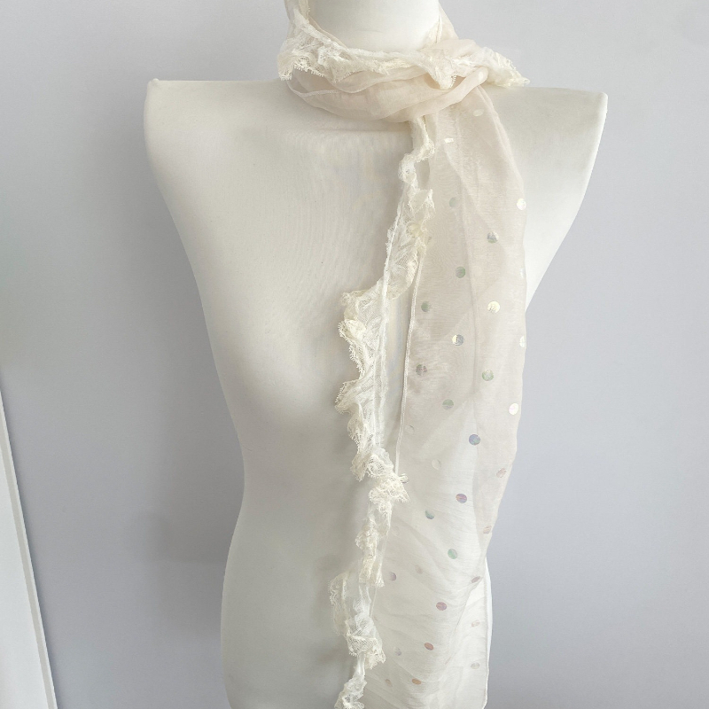 Nouvelle écharpe fine en dentelle printemps-été, protection solaire, polyvalente, mignonne, style JK, vintage à pois, accessoire de jupe pour l'extérieur