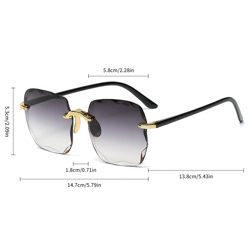 Lunettes de soleil carrées sans monture pour femmes et hommes, nuances de soleil dégradées d'été pour les vacances, les voyages à la plage, étui à lunettes non inclus