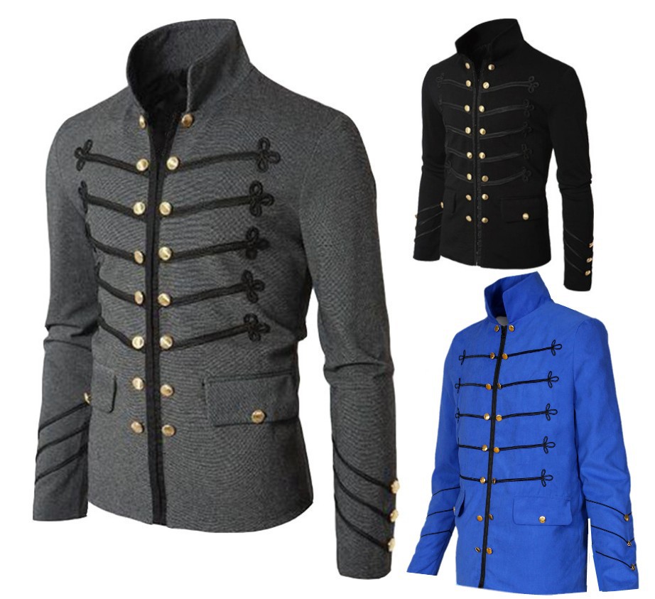 Steampunk hommes vêtements gothiques vestes militaires veste Vintage médiévale col montant Rock redingote manteau hommes rétro Punk manteau
