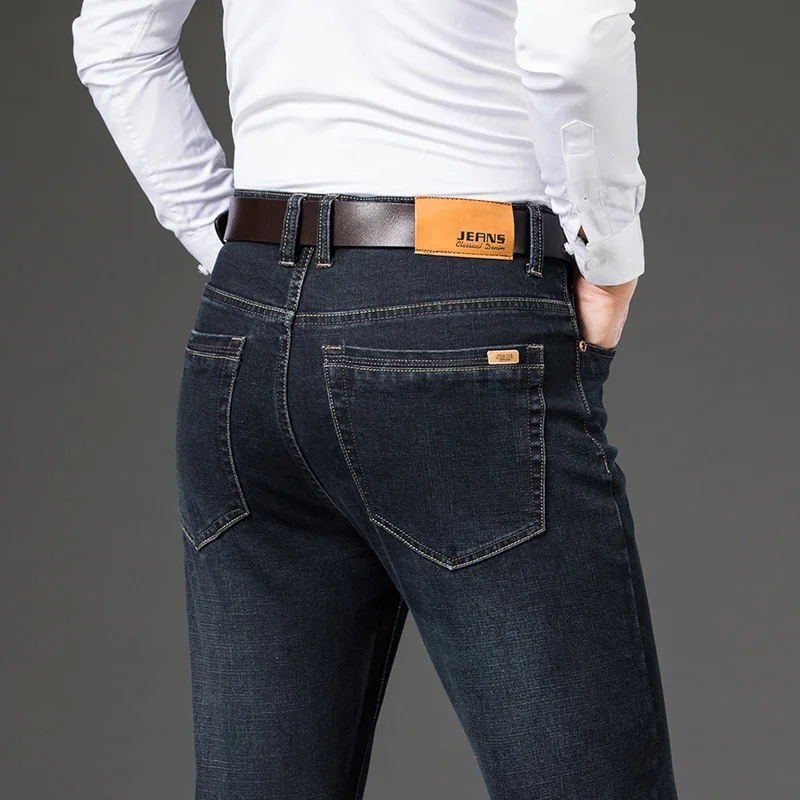 Grande taille 40 42 44 46 2025 nouveau pantalon extensible décontracté d'affaires pantalon en Denim bleu classique homme jean droit ample