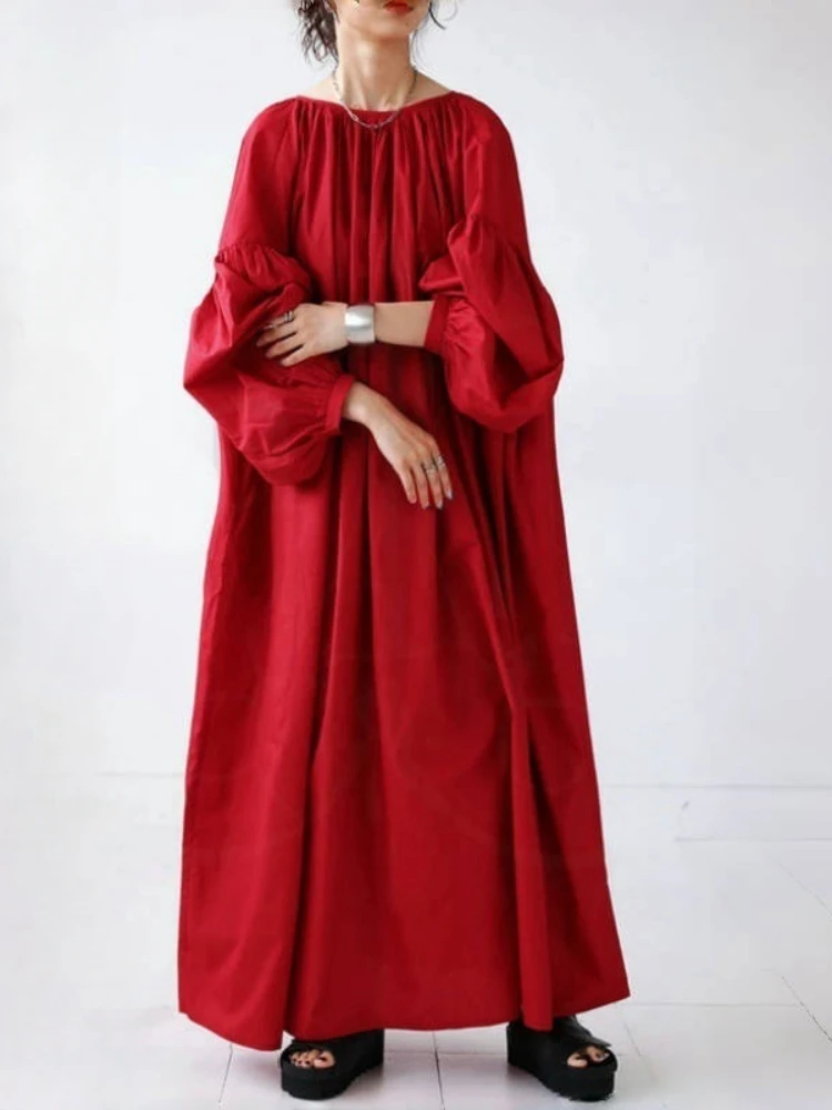 Robe coréenne décontractée, ample, couleur unie, poches, nouvelle mode printemps été, manches lanternes, chemises pour femmes, 2025