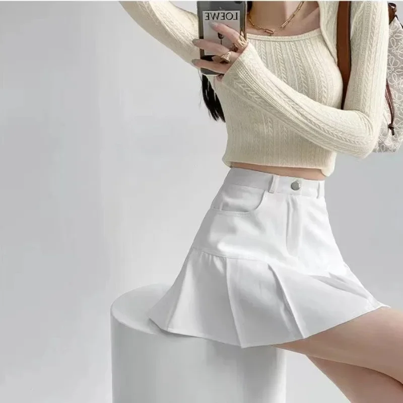Jupes minimalistes plissées A-Line pour femmes, style preppy, chic, all-match, décontracté, taille haute, ins, monochromatique, streetwear, été, Harajuku, Y2k