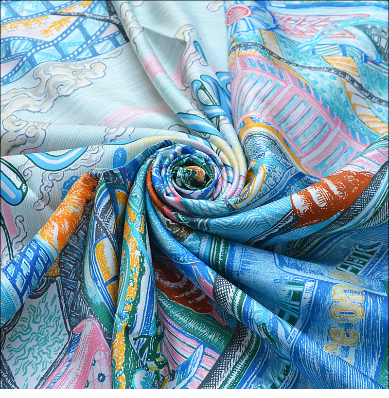 Écharpe de mode estivale en soie 90, carrée, en twill, procédé de peinture par pulvérisation, bord roulé à la main "M90F269-3"