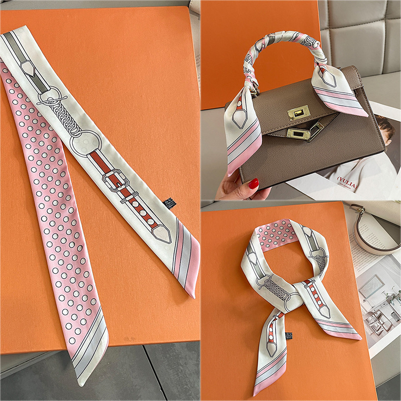 5*90 cm français romantique nouvelle sergé soie petite écharpe en soie femmes bandeau attaché sac à main foulard en soie mode petite écharpe en gros