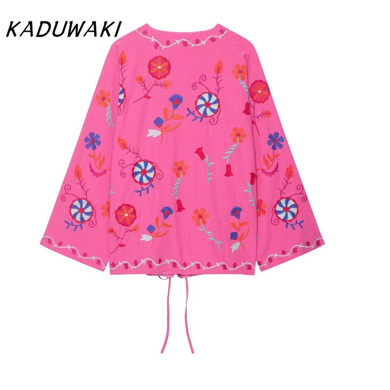 KADUWAKI broderie haut à la mode nouveau à lacets à manches longues Cardigan pour femmes ample rose femmes manteau Vacatio Style vestes 자켓