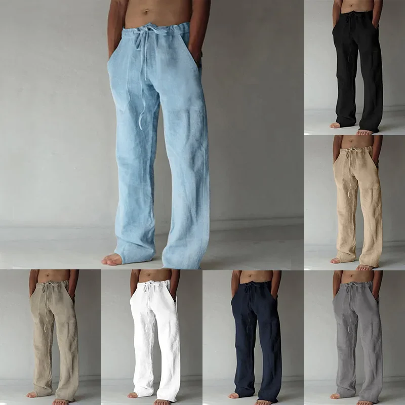 Pantalon Baggy Homme en Coton et Lin – Décontracté, Respirant, Idéal Fitness, Streetwear, Jogging – Collection Automne-Été