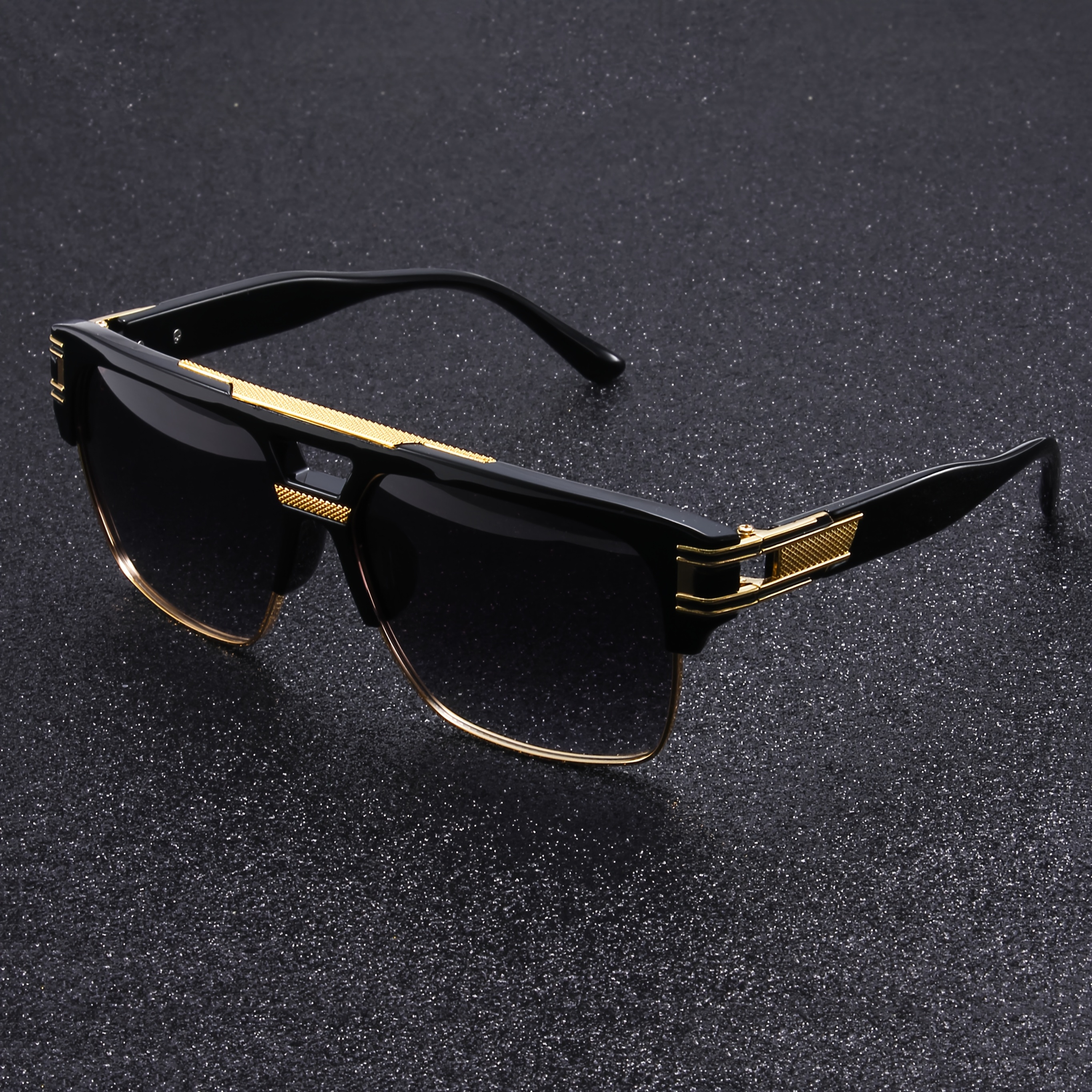 Lunettes de soleil carrées à double monture noir et or, lunettes de conduite de luxe légères pour hommes d'affaires