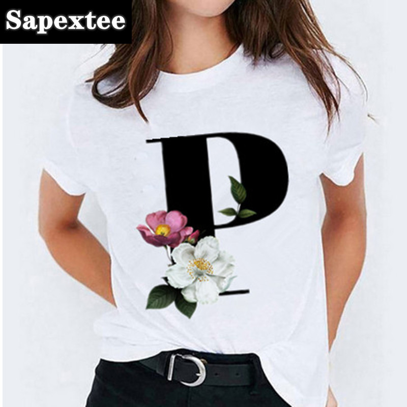 T-shirt manches courtes femme, estival et décontracté, avec 26 lettres imprimées, Harajuku, 2021