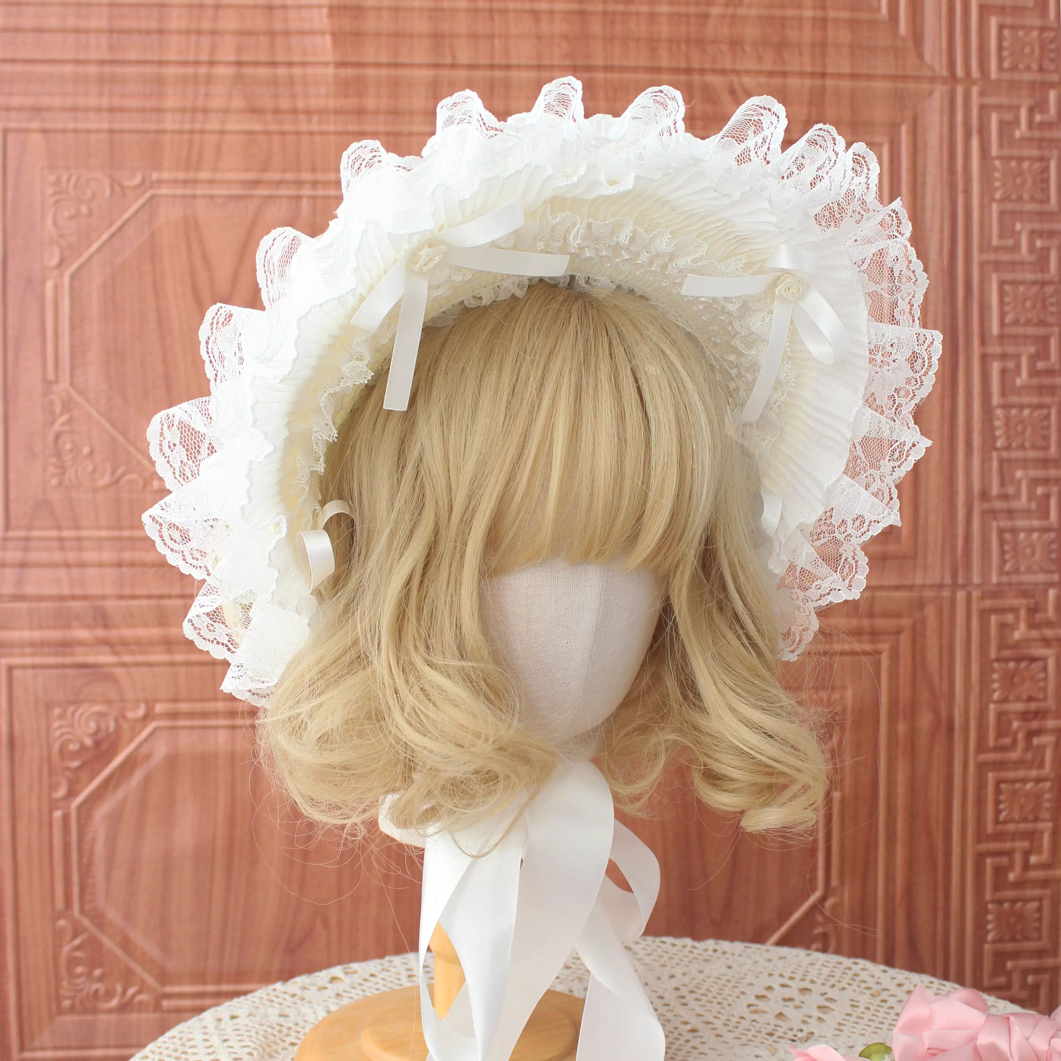 Chapeau plat en dentelle gothique Lolita fait main avec nœud, coiffe pour cosplay Anime Comic Con