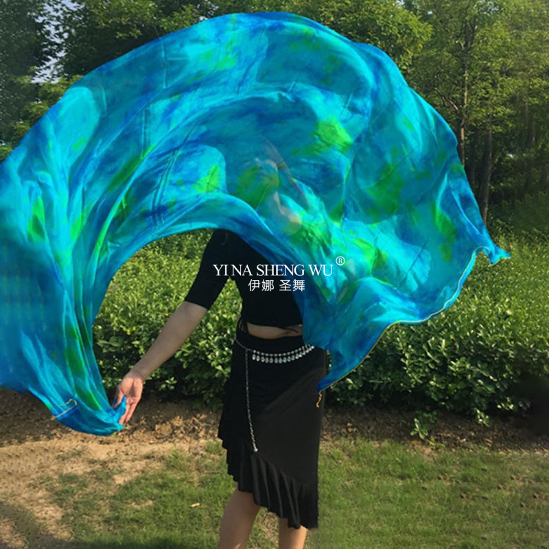 Cravate colorée teinte véritable foulard en soie naturelle personnalisé danse du ventre jeté à la main foulard en soie voile danse Performance accessoires de pratique
