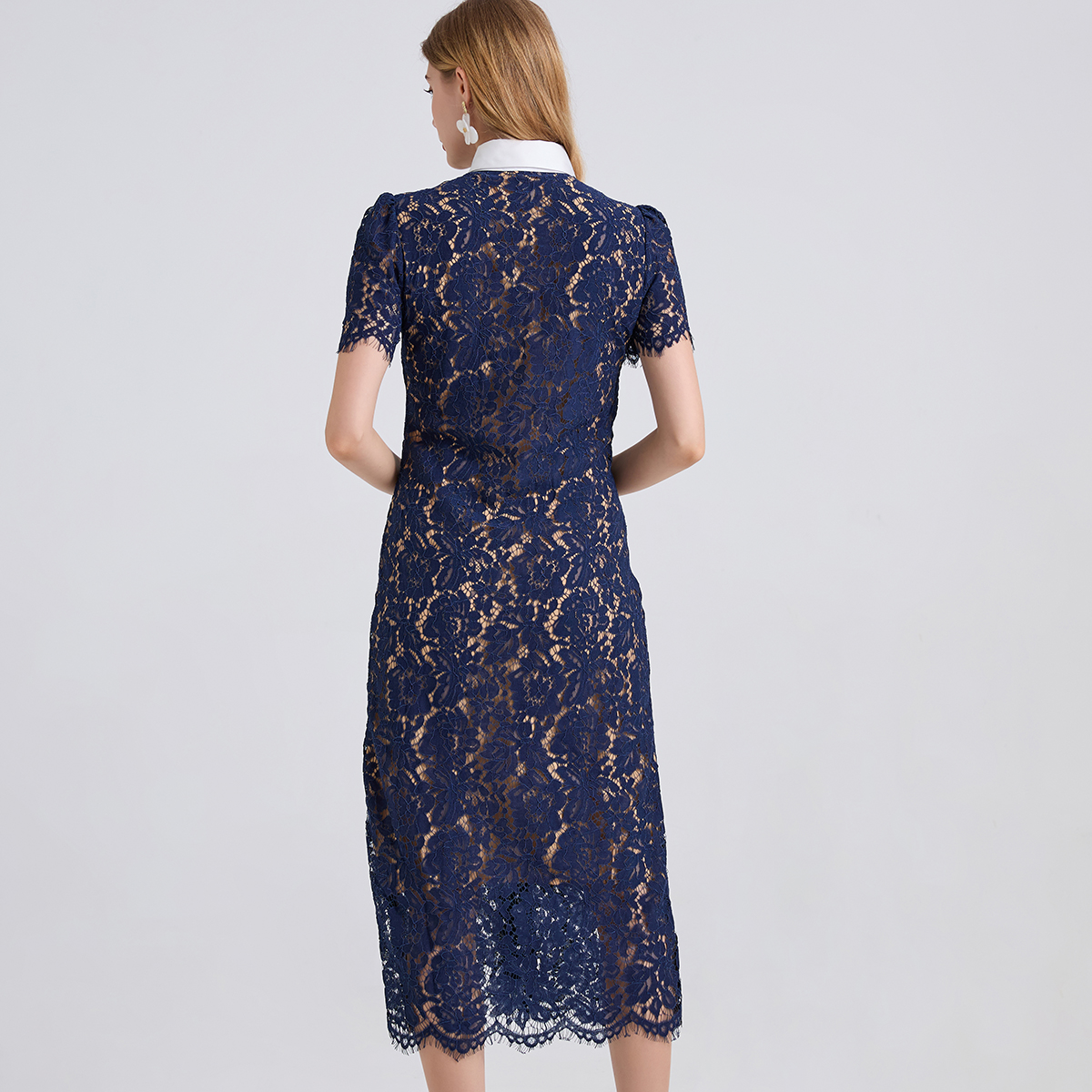 Robe élégante de Style français pour femmes, mode Noble, dentelle avec col contrasté, cordons, poches 3D, coupe moulante, été 2025