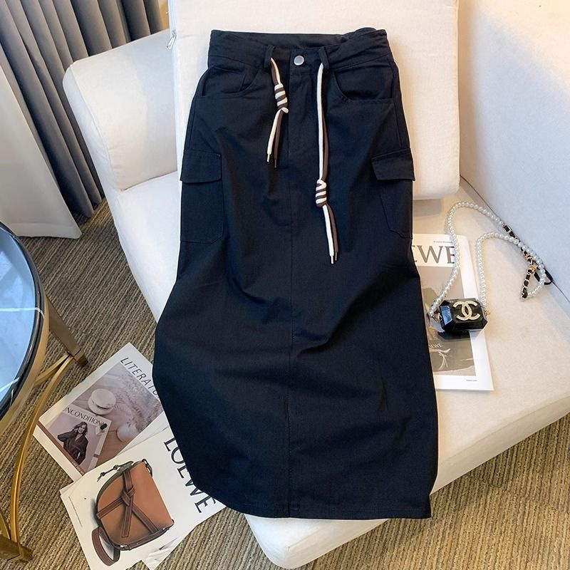 Jupe femme jupe femme vêtements de travail jupe femme automne grande taille taille haute mince poche Joker fendu jupe longue