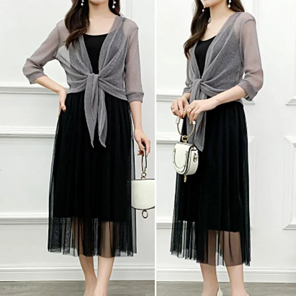 Femmes élégant veste Cardigan demi manches avant à lacets manteau d'été dames Sexy mince crème solaire veste courte Blusas De Mujer